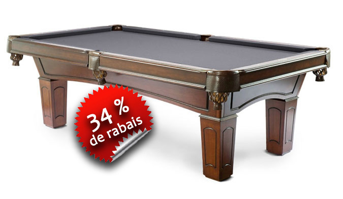 Table de Billard Ascot – 25% de rabais - Dimension: 4x8 pieds – Couleur: Noyer - Structure de qualité fabriquée en bois massif Nord Américain et Européen - Ardoise naturelle de 1 pouce d'épaisseur - Pattes en bois massif gravés à la main - Poches en cuir véritable - Pointes de visée en nacre - Tapis traité au téflon - Plusieurs choix de couleur - Garantie 25 ans - Ensemble d'accessoires inclus - table billard quebec