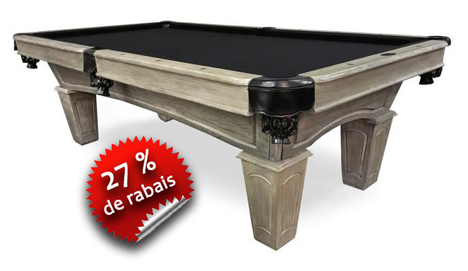 Table de Billard Majestic Pioneer – Dimension: 4x8 pieds – Fini Bois de Grange – Structure de qualité fabriquée en bois neuf Nord-Américain et Européen fini au bois d'aspect vieilli, rustique et neutre – Ardoise naturelle de 1 pouce d'épaisseur – Poches en cuir véritable – Tapis traité au téflon & Plusieurs choix de couleur disponibles – Garantie 25 ans du Fabriquant – Trousse d'accessoires inclus - table billard quebec